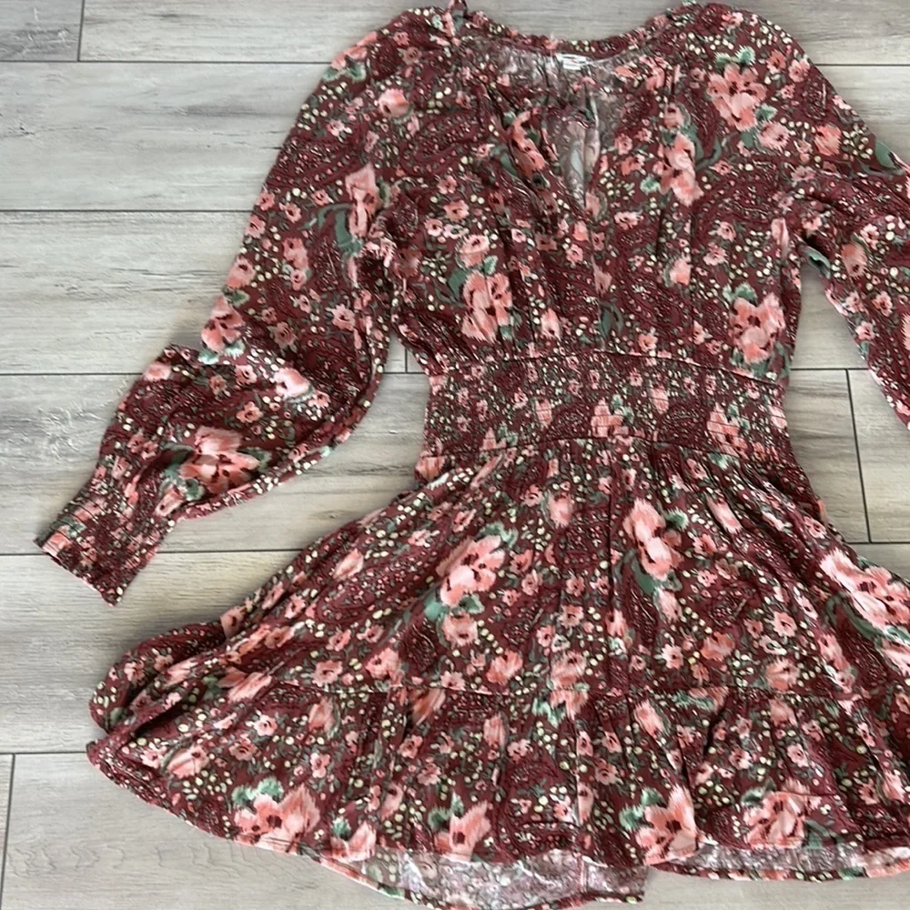Aerie size small floral gathered waist spring dress long sleeve